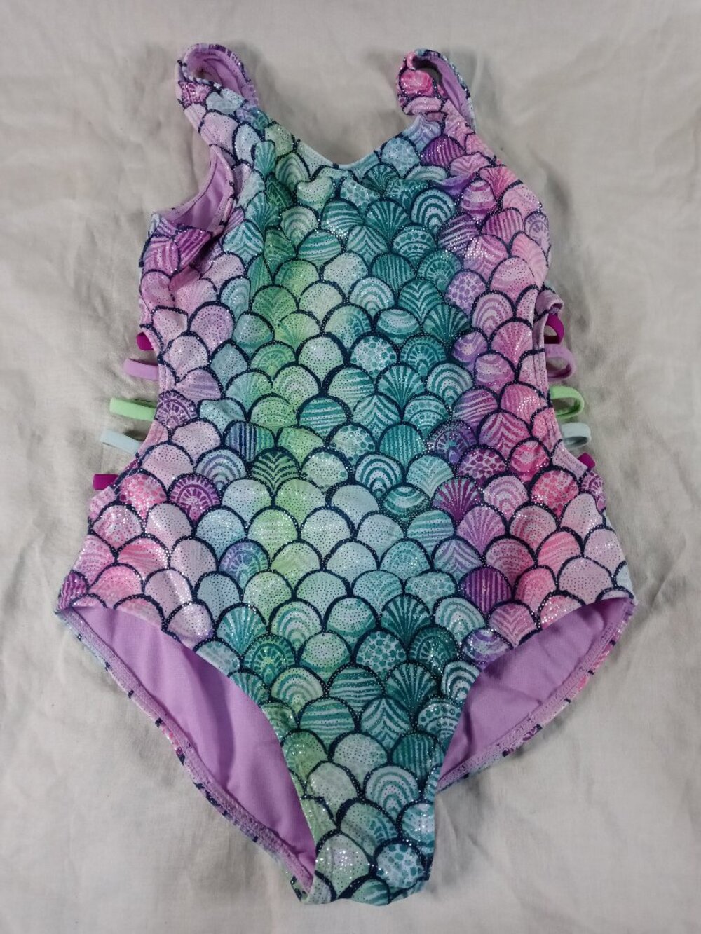 Wonder Nation Girls Mermaid‑Scale Bathing Suit One Piece Swimwear in Great Cond